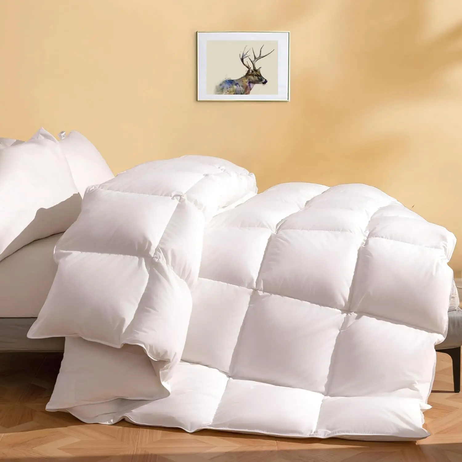 

Luxury Feather Down Fiber Comforter King Size, Ultra-Soft Cotton-Blend Fabric, 750 FP Heavy Weight for Cold Sleepers/Cold Weathe