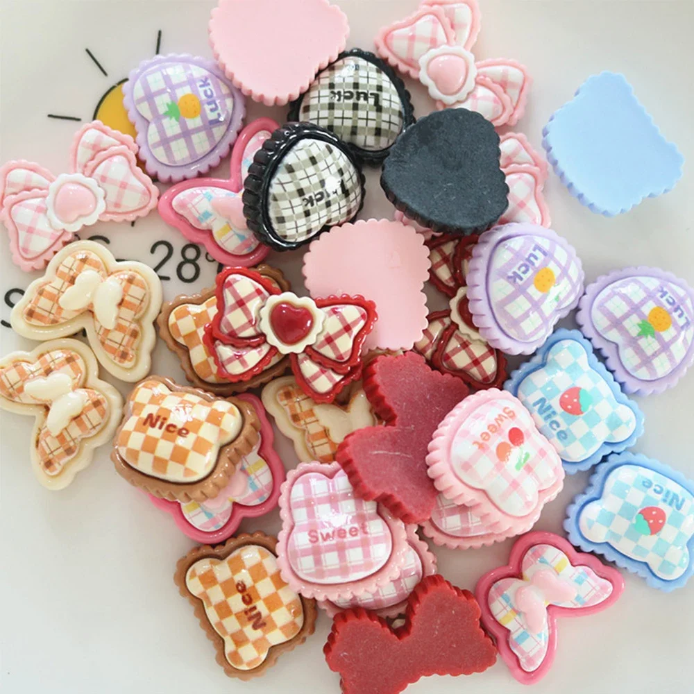 10PCS Shiny Plaid Heart Series Miniature Flat Back Resin Cabochons For Hairpin Scrapbooking DIY Home Decor Craft Accessories