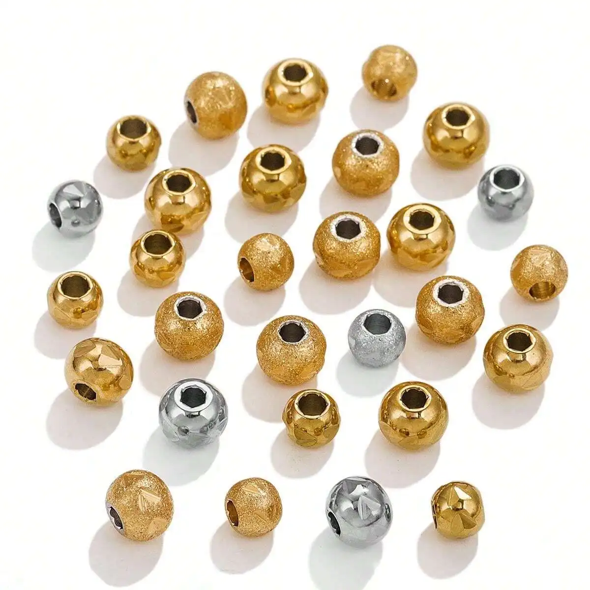 10pcs Gold Plated Stainless Steel Round Spacer Beads Hollow Matte Claw Carved Loose Beads For Jewelry Makings Supplies Parts