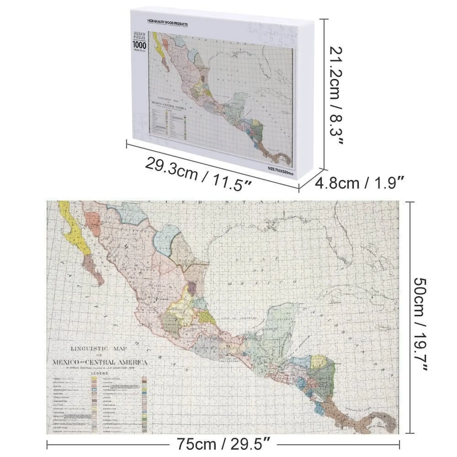Mappa linguistica vintage dell'America centrale (1909) Puzzle giocattolo per bambini boschi per adulti Puzzle personalizzato