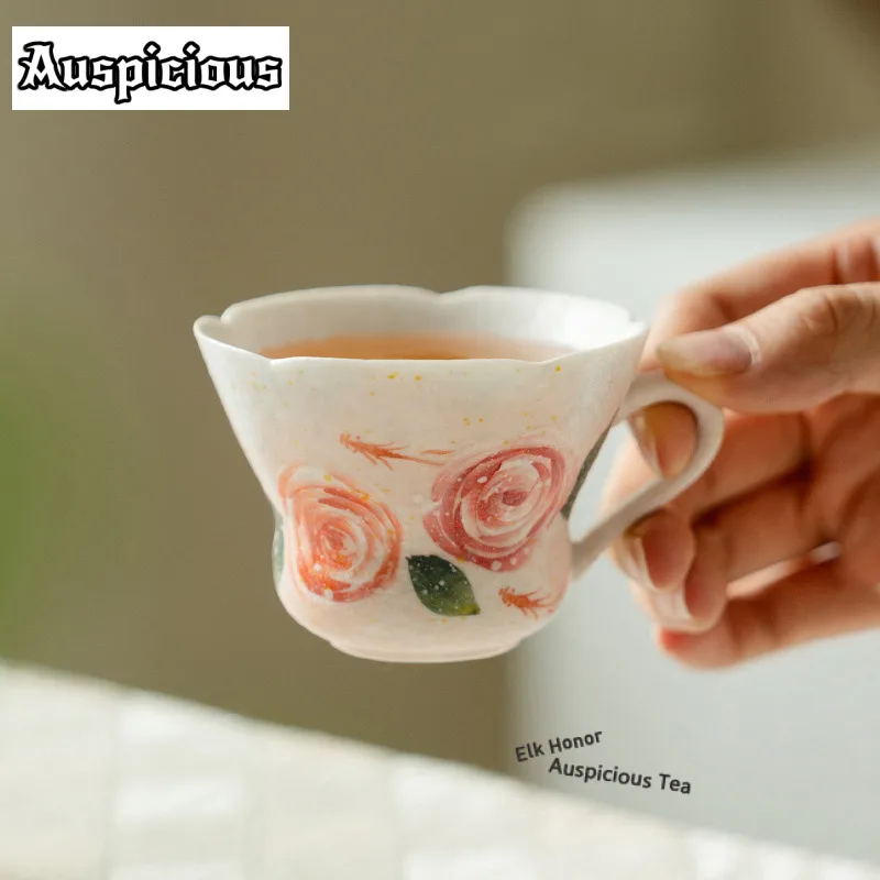 85ml Hand-drawn Rose Teacup Luxury Tea Bowl Tea Cup Set Tea-tasting Smelling Cup Chazhan Master Cups Chinese Tea Household Cafes