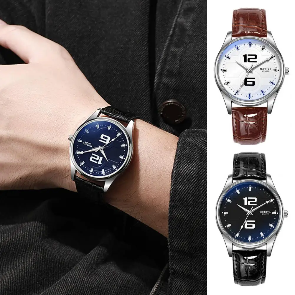 Quartz Movement Watch High Accuracy Men's Quartz Watch with Adjustable Faux Leather Strap Blue Light Glass Dial for Business