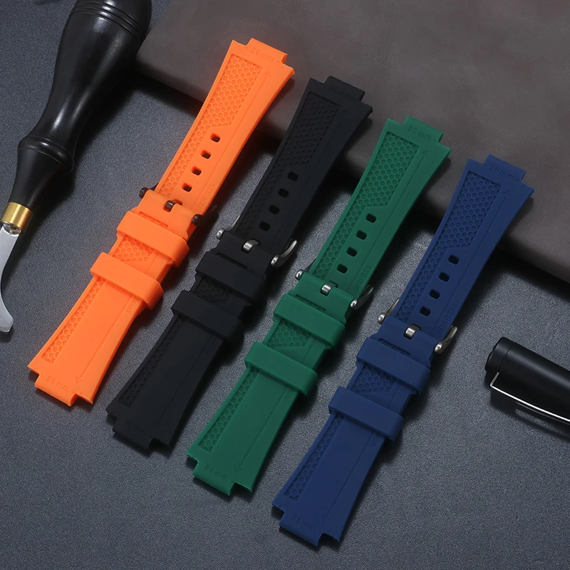 Silicone watch strap Pin buckle For Oris Aquis 7790 7654 7730 7740 24x11mm 24x12mm soft Rubber watchband Blue orange Wristband
