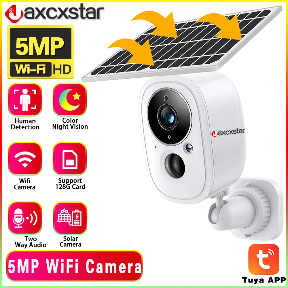 

5MP HD Wireless Outdoor Wifi Home Solar PTZ Camera CCTV Solar Panel Recharge Li-Batteries Surveillance Cam Works With Tuya APP