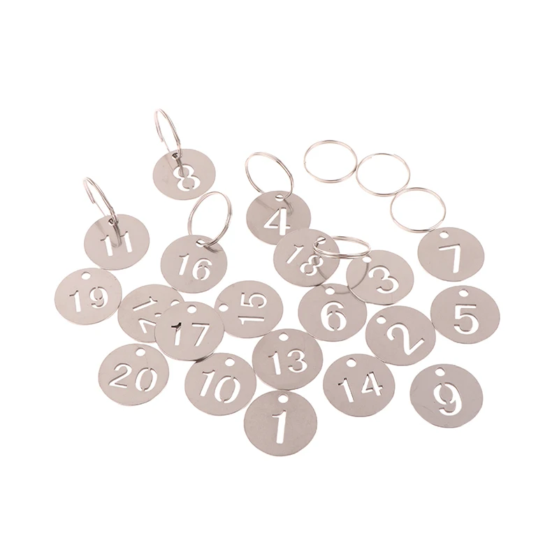 [CA2] 20 Pcs Stainless Steel Number Plate Key Label Tags Chain Labels Round Rings Suitcase Identifiers Hanging Keys Numbered