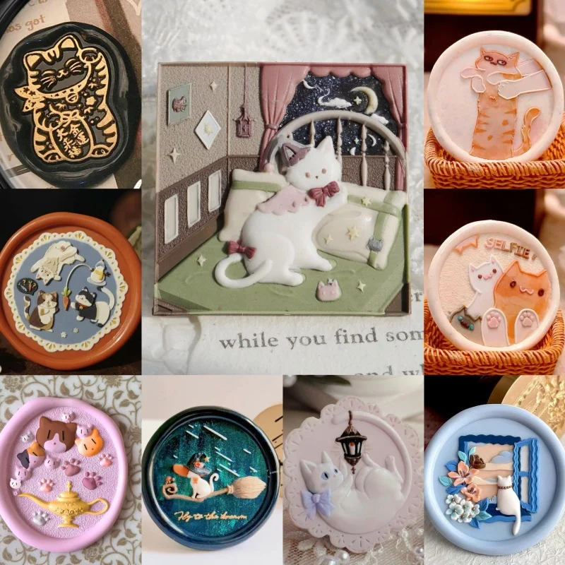 Kat Serie Fire Lakzegel Leuke Relief Multi-Layer Prachtige Carving Koperen Hoofd Uitnodiging Envelop Afdichting Seal Diy Gift