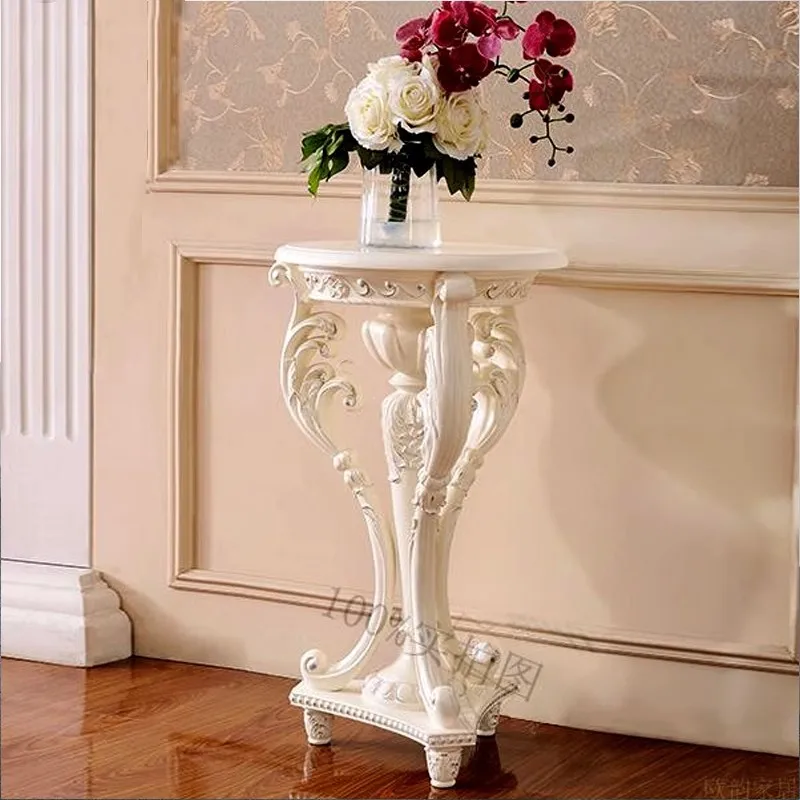 Yjq European indoor flower stand, high-grade marble gold-painted shelf, white flower table, living room balcony shelf