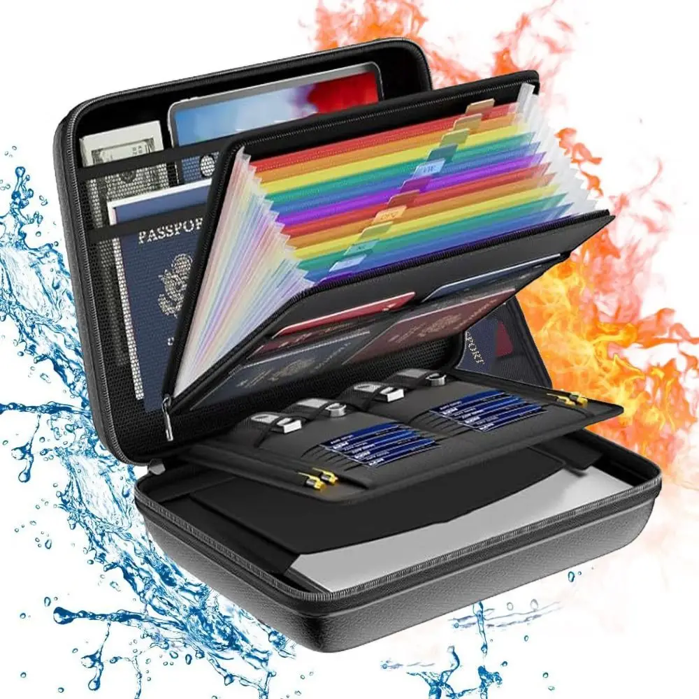 

13 Accordion Pocket Fireproof Document Box Waterproof Expanding Design Accordion File Folder Secure Lock Large Capacity