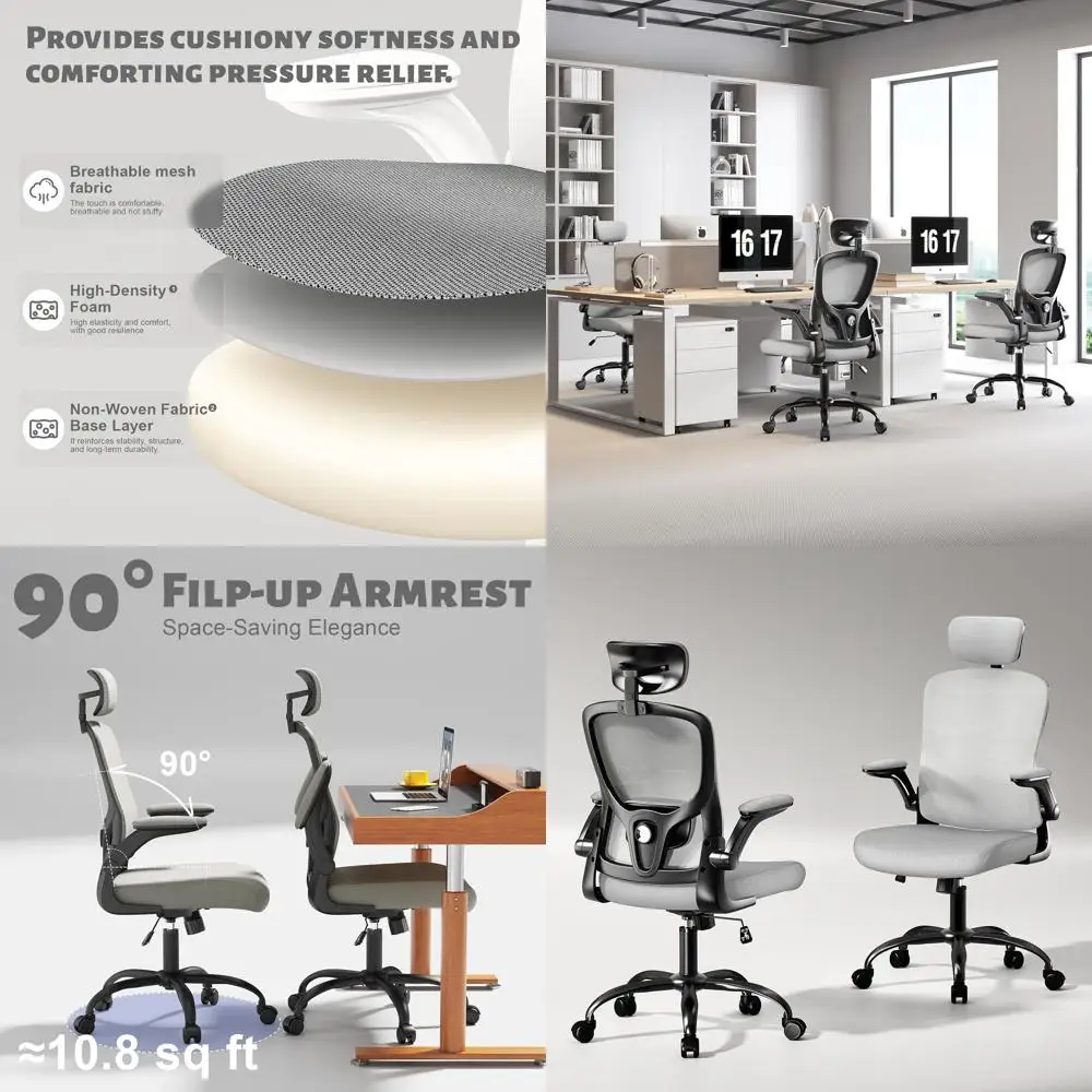 

Эргономичное офисное кресло с регулируемой поясничной и головной опорой, высокой спинкой и откидными подлокотниками, 90-120° ° Кресло для работы с регулировкой наклона и поворота (G)