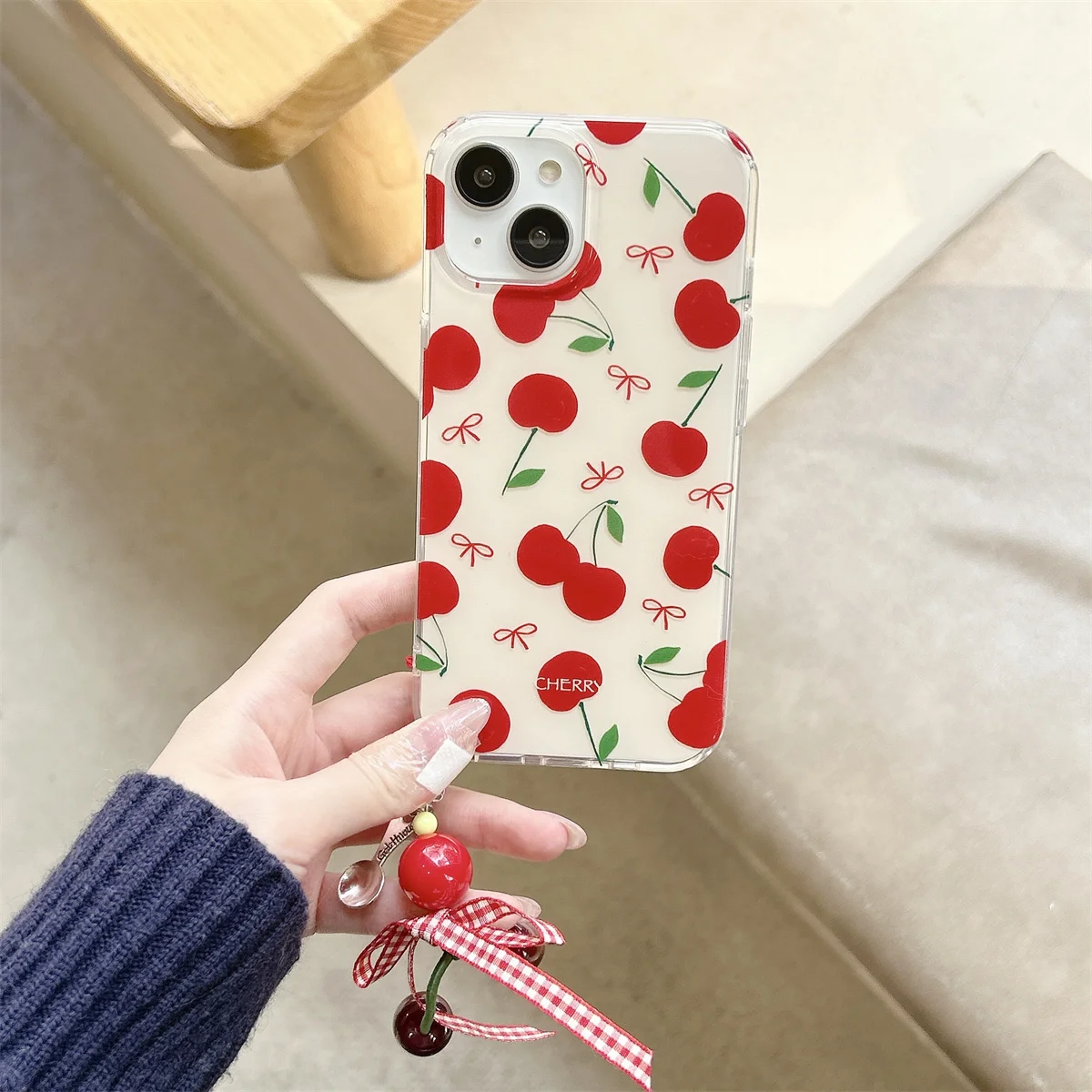 Bonito dos desenhos animados coreano cereja arco caso para iphone 16 15 14 13 pro max adorável escudo protetor capa traseira funda menina para iphone 16