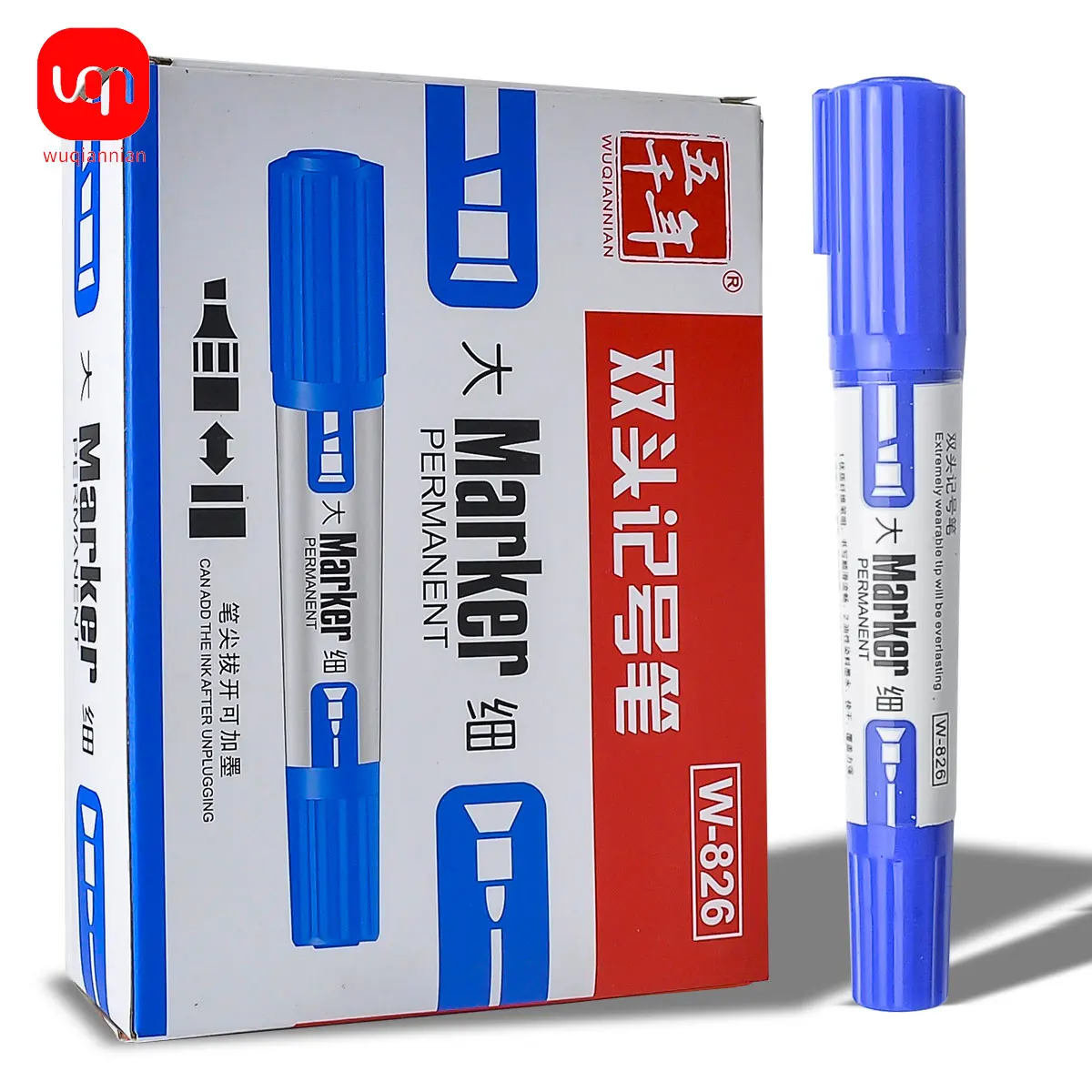 1PC High Quality 826 Large Double Ended Marker Pen Black Blue Red Office Art Marker Pen Student School Stationery