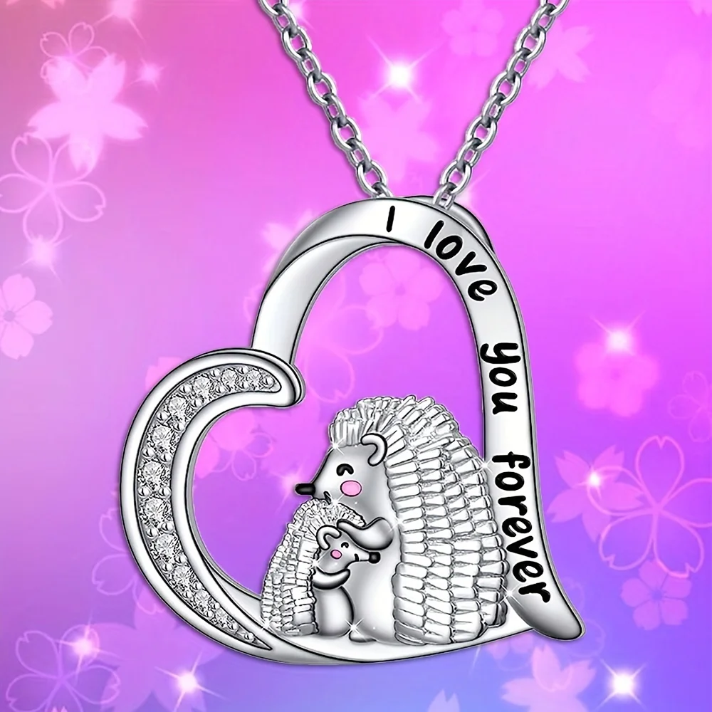 Exquisite Fashion Hedgehog Mother and Child Love Pendant Necklace Animal Necklace Perfect Gift for Mom and Child on Mother's Day