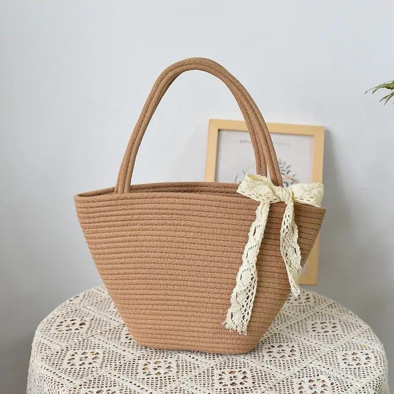 

Женская большая сумка-тоут из хлопчатобумажной веревки в стиле ретро, модная женская сумка из волокна, пригородная сумка для ежедневного использования