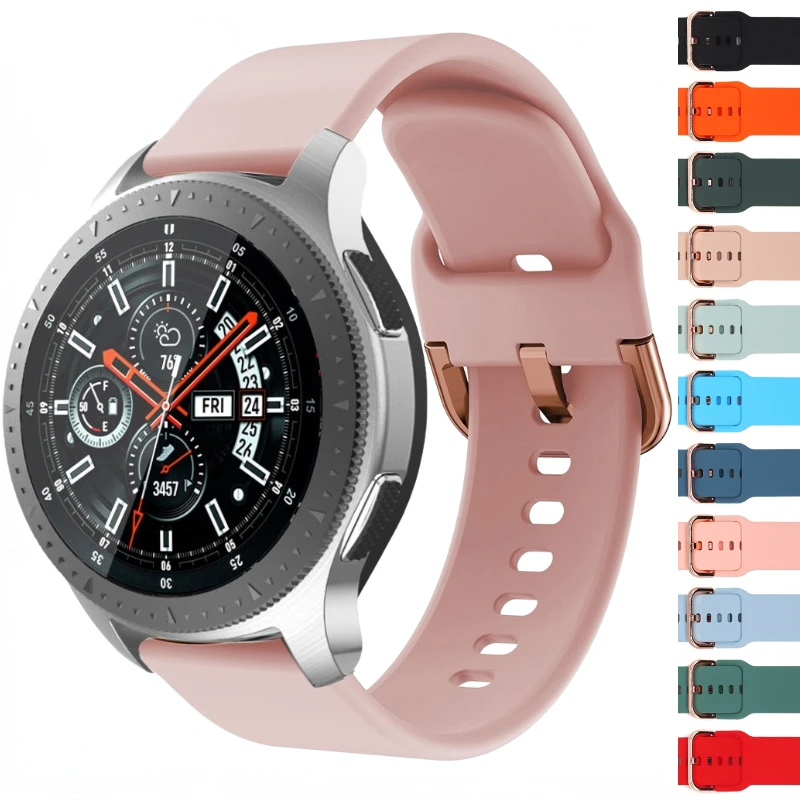 Correa de silicona de 20mm y 22mm para Samsung Galaxy watch 6/5/4/3, Huawei Watch GT2, hebilla de oro rosa suave para Amazfit GTR/Bip/Actice band