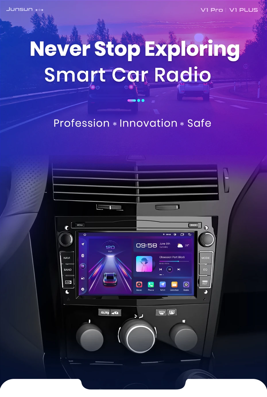 Junsun 7'' Kabelloses CarPlay für Apple Android Auto Autoradio für Opel Astra Vectra Vauxhall Antara Zafira Corsa Vivaro Meriva Combo Tigra 2DIN Multimedia-Stereoanlage mit Kühlventilator GPS SWC Bluetooth FM RDS DSP IPS DAB+ Bildschirm Intelligente Fahrzeugsysteme 4G WiFi 8-Kern – Detail 3