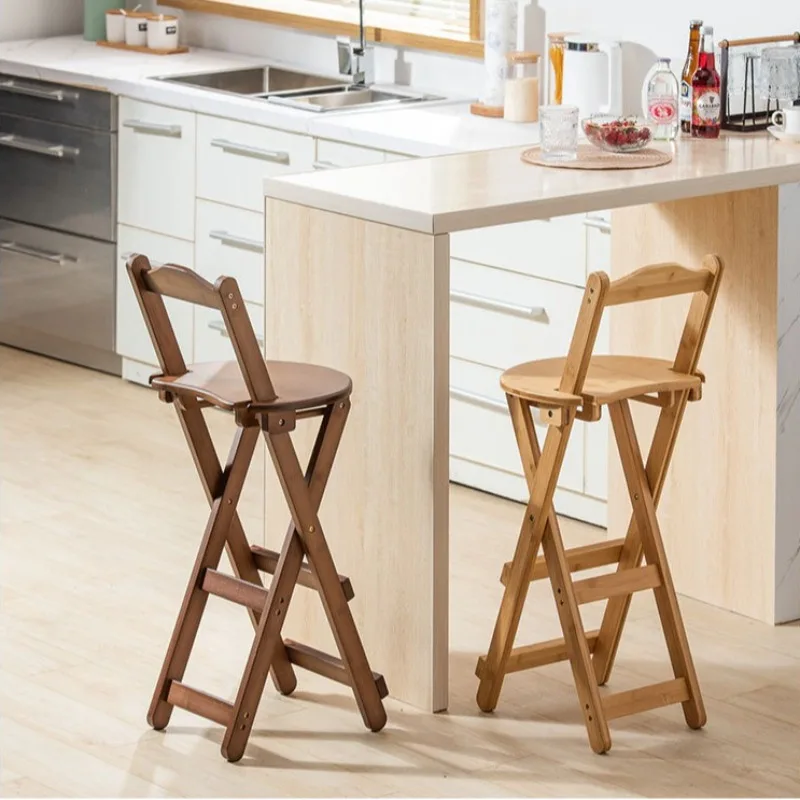 

Multi-functional Solid wood bar high chair foldable household outdoor solid wood backrest bar bar chair front desk high stool