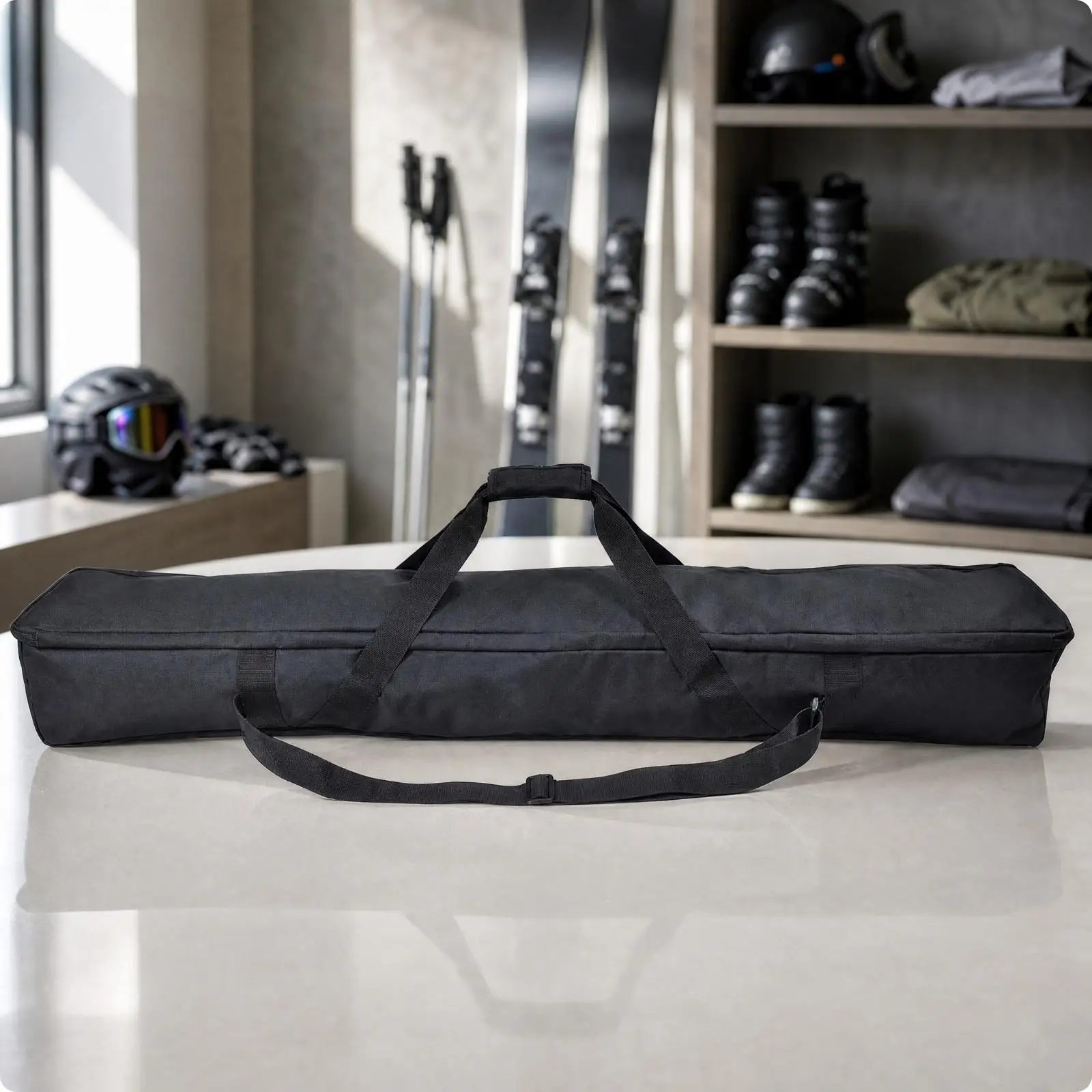 Ski and Snowboard Carrier Bag 20-35L Black Polyester Cushioned Divider Adjustable Strap for Poles Boots Helmet