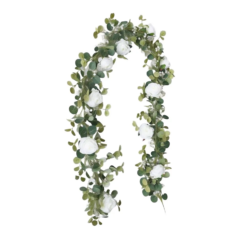 Flexible 180cm Vine Garland with Artificial Rattan Base Silk Flowers and Gold Leaves for Wedding Home Table Decor
