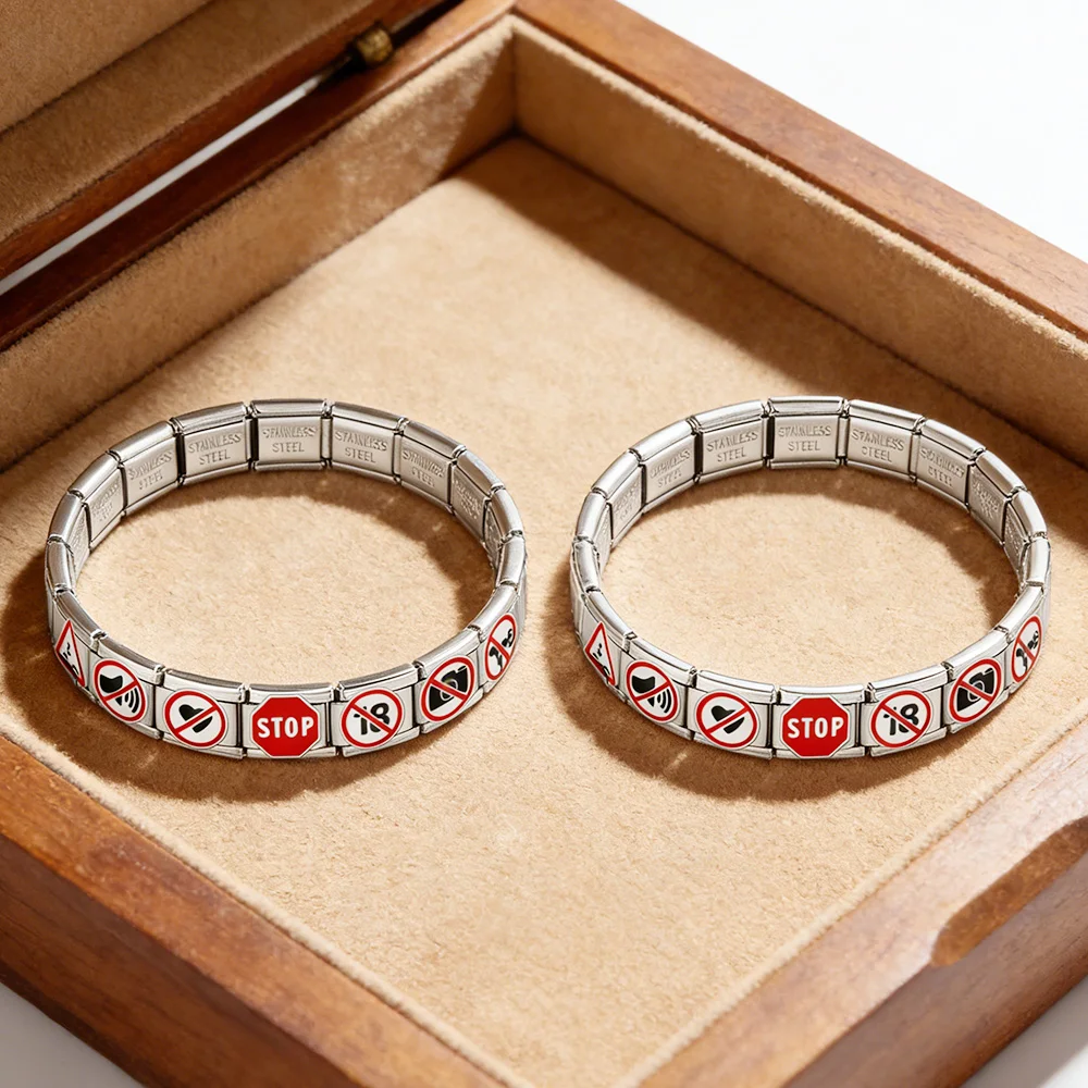 أساور كلاسيكية من الفولاذ المقاوم للصدأ 9 مم بتصميم إيطالي أنيق مع نمط ملصقات سلسلة حمراء لصنع مجوهرات يدوية للنساء والرجال - 3