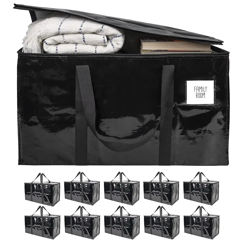 

10 - Pa Heavy Duty Large Moving Bags, With Strong Zipper And Comfortable Handles Durable & Sturdy Clothes Packing Storage Bags
