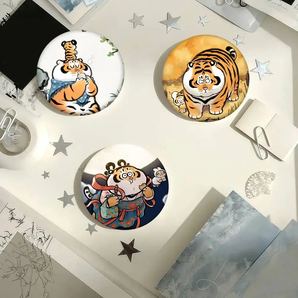 Funny Cute H-Fat Tiger Round Badge Creative Brooch Clothing Backpack Accessories Lapel Pin view 5
