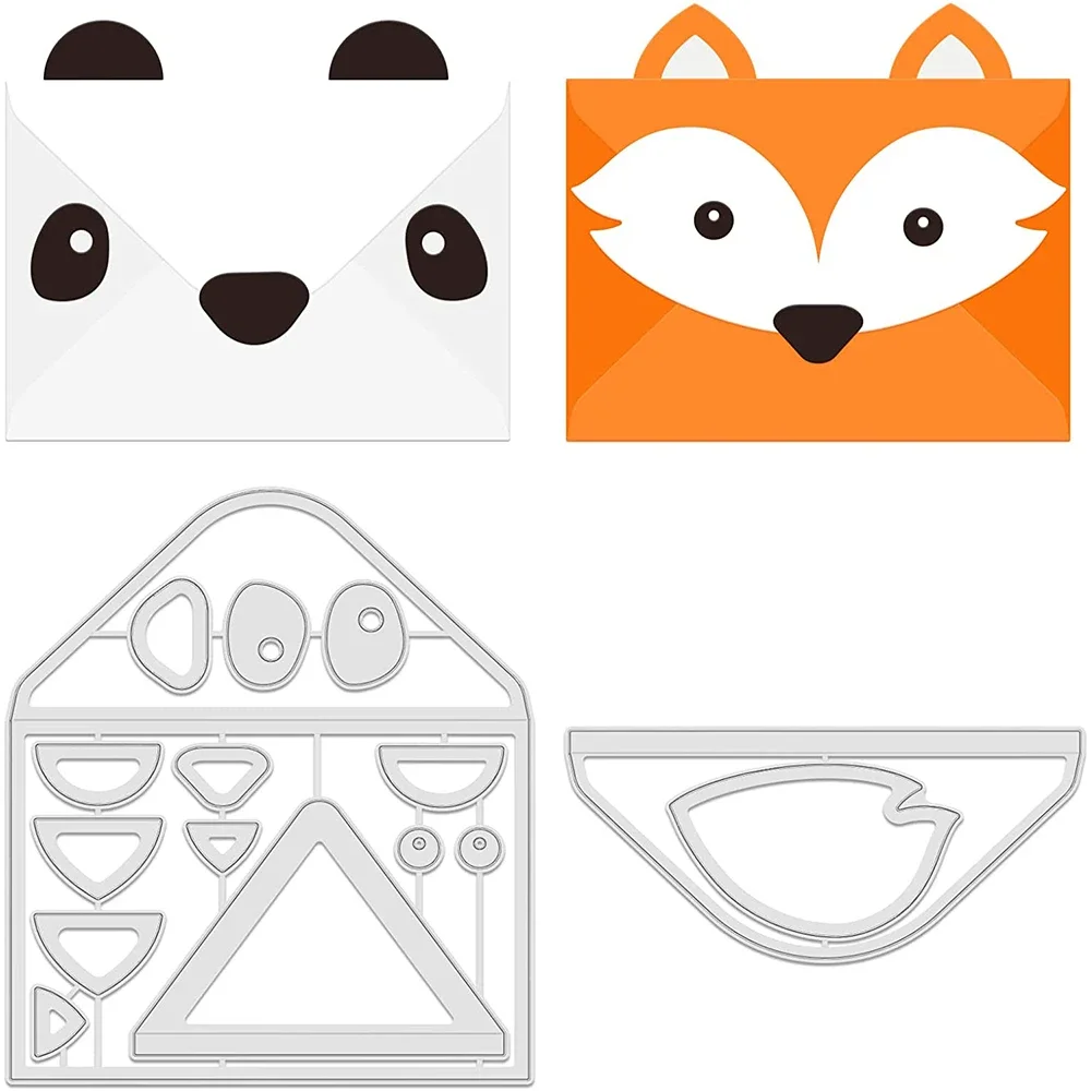 2Pcs Panda and Fox Envelope Metal Cutting Dies Die Cuts for DIY Scrapbook Easter Birthday Cards Making Album Envelope Decoration