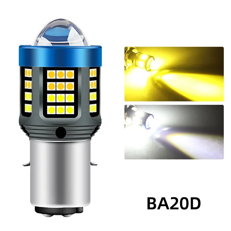 1Pc H4 Ba20d H6 Led Motorfiets Koplamp Csp Dual Color Wit Geel Hi Lo Beam Lens Mistlamp Voor Motobike Scooter Rijlicht