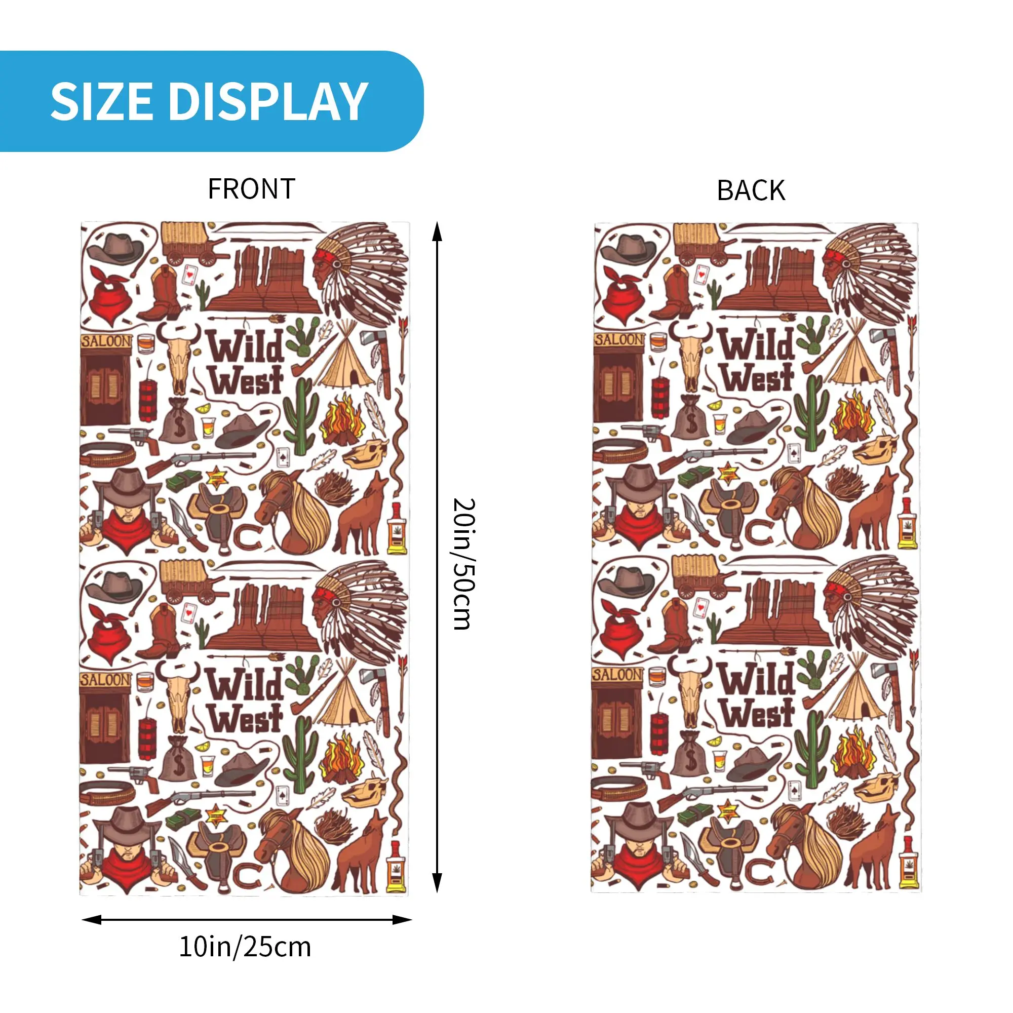 wild west Cowboy style Bandana Neck Gaiter Printed Face Scarf Headband Riding Unisex Adult Winter