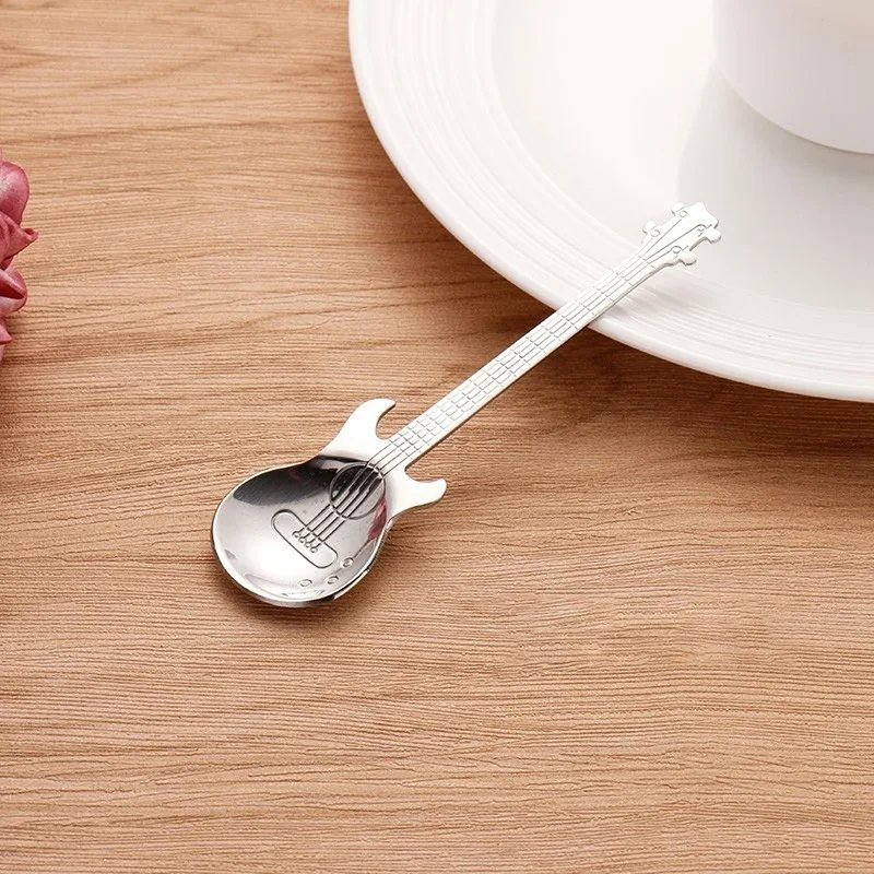 Guitar Coffee Teaspoons,4 Pcs Stainless Steel Musical Coffee Spoons Teaspoons Mixing Spoons Sugar Spoon(Silver)