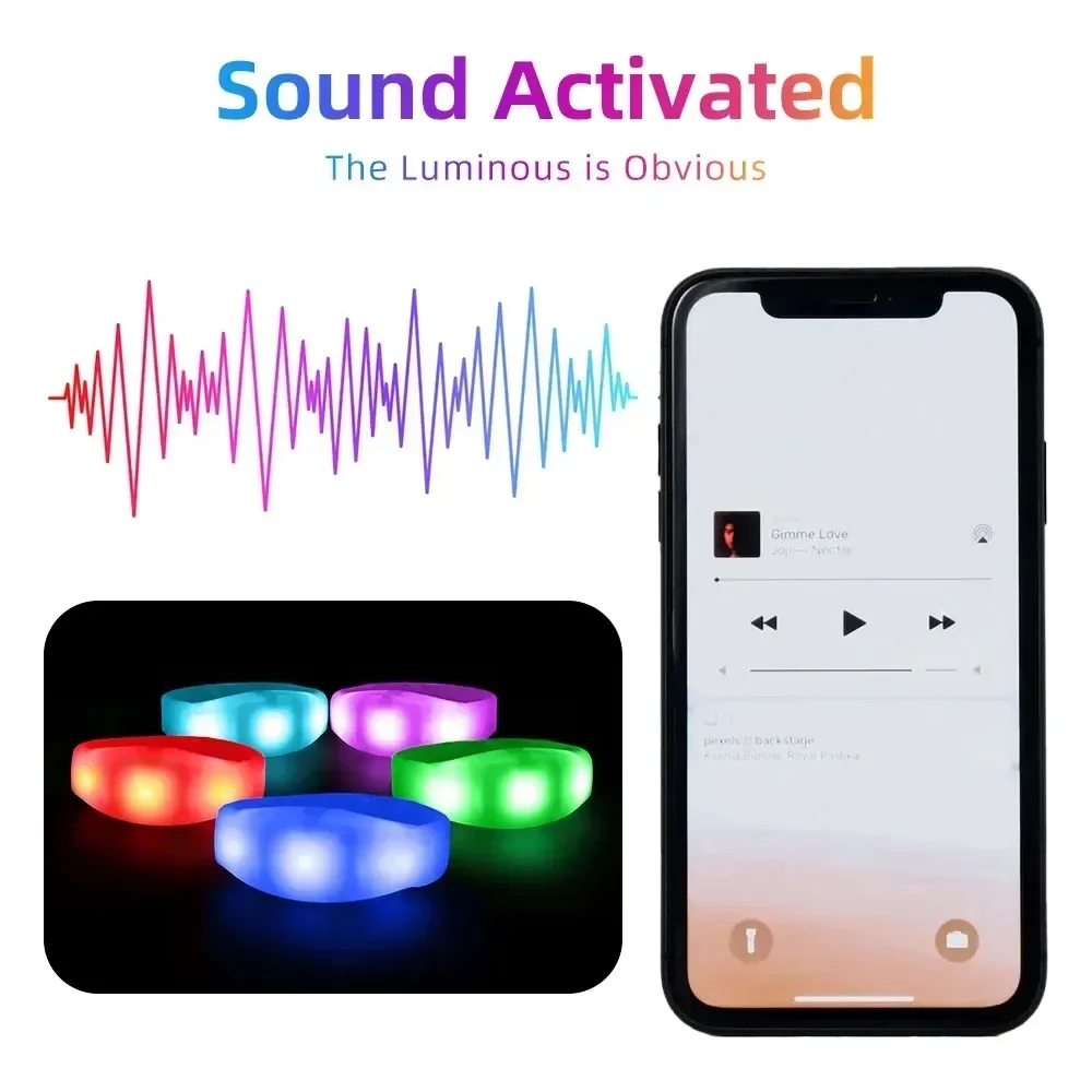 10pcs Led Flashing Bracelet Light Up Bangle Wristband Voice Control Music Activated Sound LED Bracelet Glow in The Dark Party