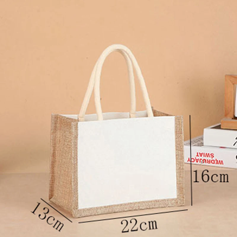 Canvas Linen Tote Bag Eco-friendly Double-Dided Blank Shopping Handbags Large Reusable Grocery Water Resistant DIY Container