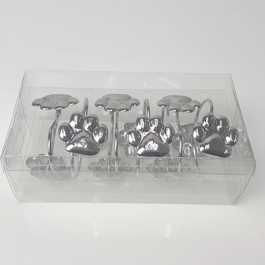 

12Pcs Metal Shower Curtain Hooks Bear Claw Shape Chromeplate Decorative Rings Anti-Rust for Bathroom Bedroom Living Room