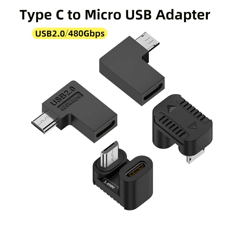 Type C to Micro USB Adapter U Shape USB2.0 Female to Male Connector 5V2A 480Mbps Charging Adapter Data Converter for Phone