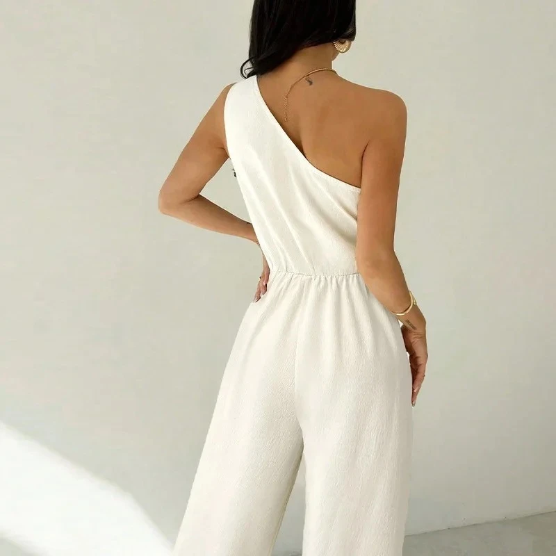 أزياء أنيقة الفكرية لون نقي خارج الكتف أكمام بذلة بنطلون مستقيم الربيع والصيف المرأة العصرية