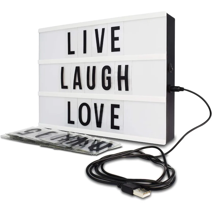 

Cinema Style 10LED Home Dr Large Light Box with 109 Letters and Characters Wall Mounted or Tabletop Battery or USB Powered Whit
