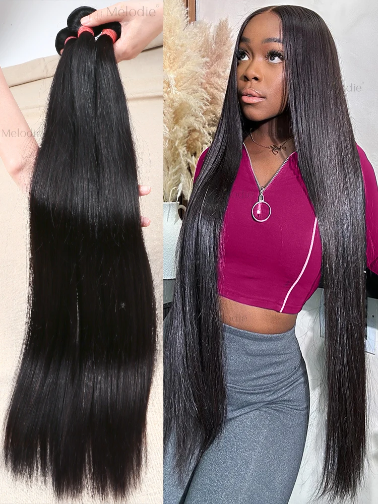 Silky Bone Straight 30 32 40 Inches 3 4 5 100% Raw Human Hair Bundles Weave Double Drawn Weavy Extension Brazilian Remy Hair