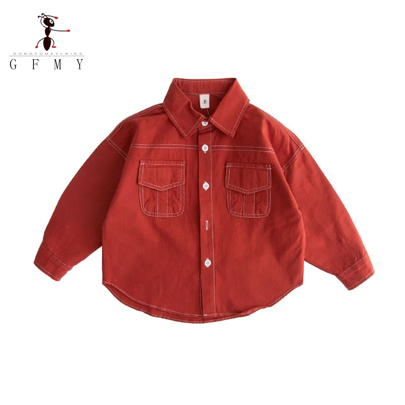 

GFMY Shirts For Boy Oxford Cotton Blouse Baby Toddler Girls Solid Red Long-sleeved Tops 1Y-7Y Korean Style Clothes