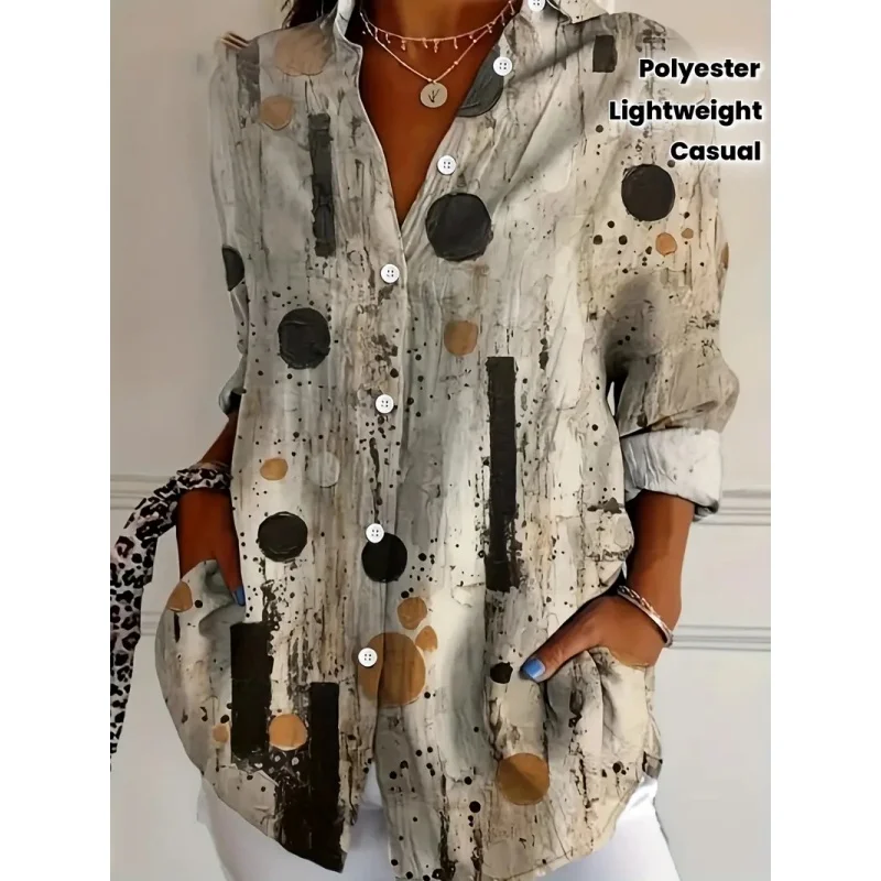 

2025 Spring/Summer Women's Clothing Casual Long Sleeve Shirt Urban Street Fashion V-neck Button Shirt