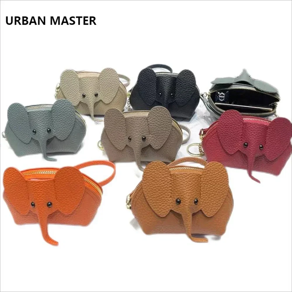 Urban Master Vrouwen Korte Portefeuilles Echt Koe Leer Mode Schattige Olifant Vorm Portemonnee Rits Mini Portemonnee Billetera