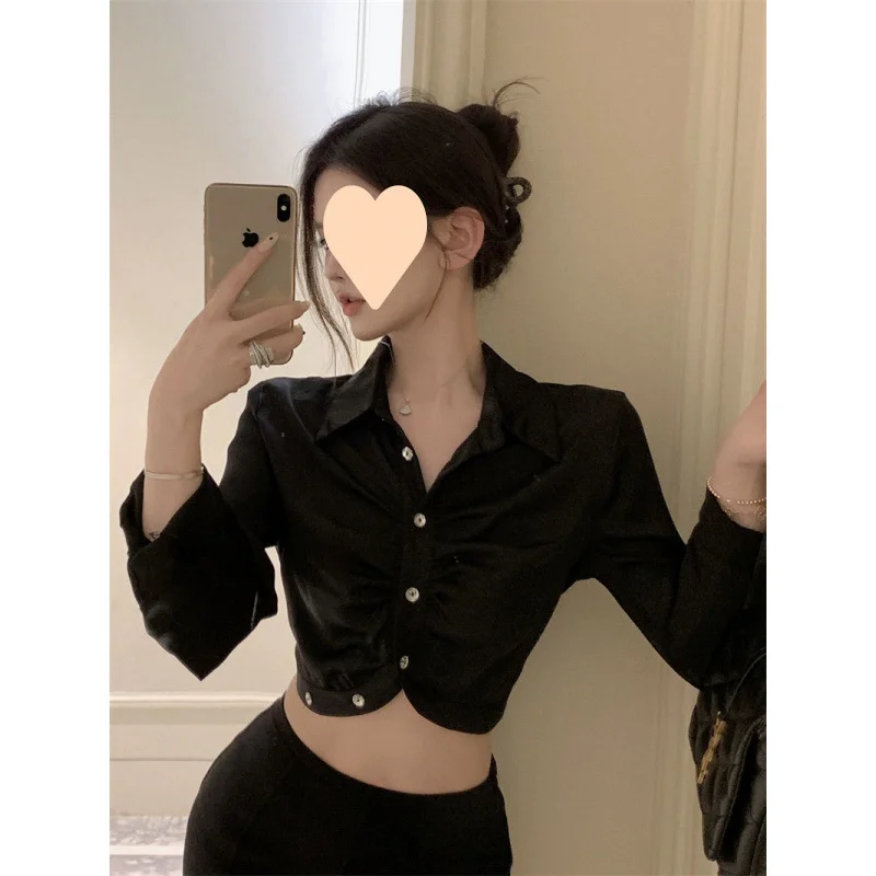 

Рубашки с длинным рукавом, женские клетчатые рубашки на пуговицах, свободный крой, отложные воротники в стиле ретро, французские, женские, элегантные, в консервативном стиле, молодежный повседневный вид