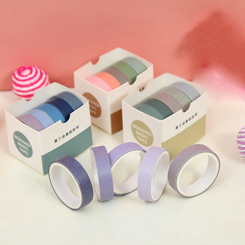 5 Rolls Solid Color And Paper Tape Handbook Decoration Materials Album Tape Student Diary Decoration