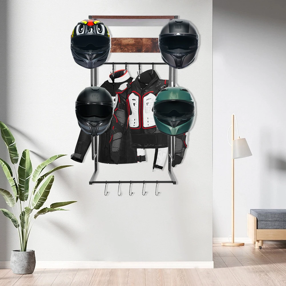 Motorcycle Helmet Stand 4 Clip and 4 Hooks Moto Helmet Hanger Wall Mount Versatile Storage for Storing Motorcycle Accessories view 6