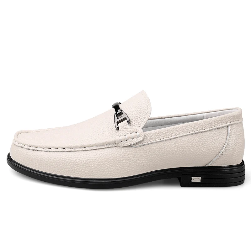 Men Metal Buckle Slip‑on Loafers Split Leather Business Casual Driving Shoes Soft Flat Dress Loafers for Daily Office footwear