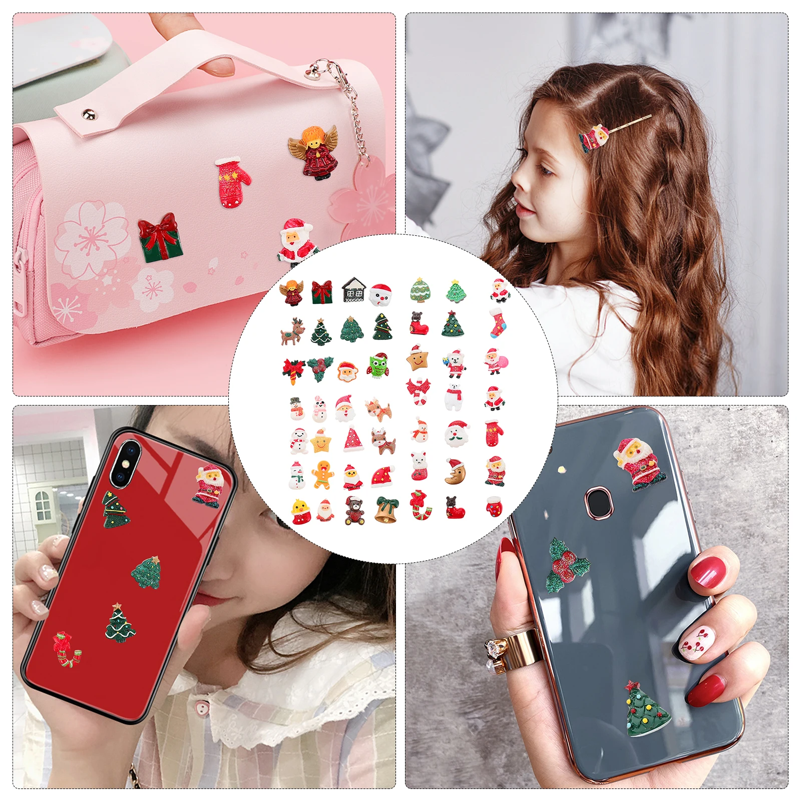 

100 Pcs Indoor Christmas Decorations Resin Accessories Lucky Bag Xmas Ornaments Cell Phone DIY Slices Elder