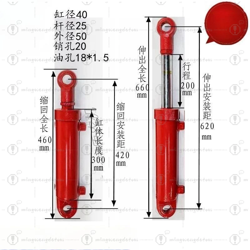 40mm Bore 2Ton Double Acting Hydraulic Cylinder, Small Bidirectional Earring Type Hydraulic Ram for Steering and Refitting