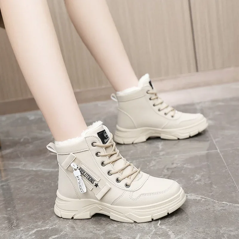 Botas de neve femininas 2024 inverno alta superior quente de pelúcia algodão sapatos estilo britânico antiderrapante plataforma tornozelo botas plus size botas mujer