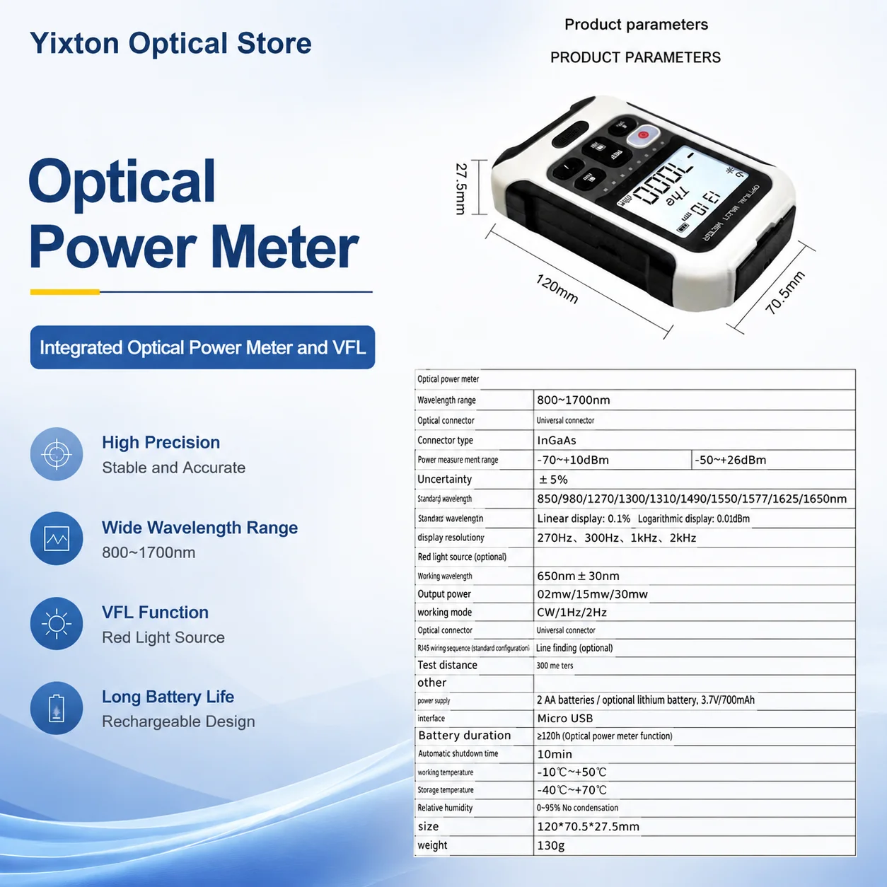 Optical Power Meter Multifunctional Rechargeable Visual Fault Locator 20/30/50mw Laser Pen LED Light RJ45 Cable Tester FTTH  OPM