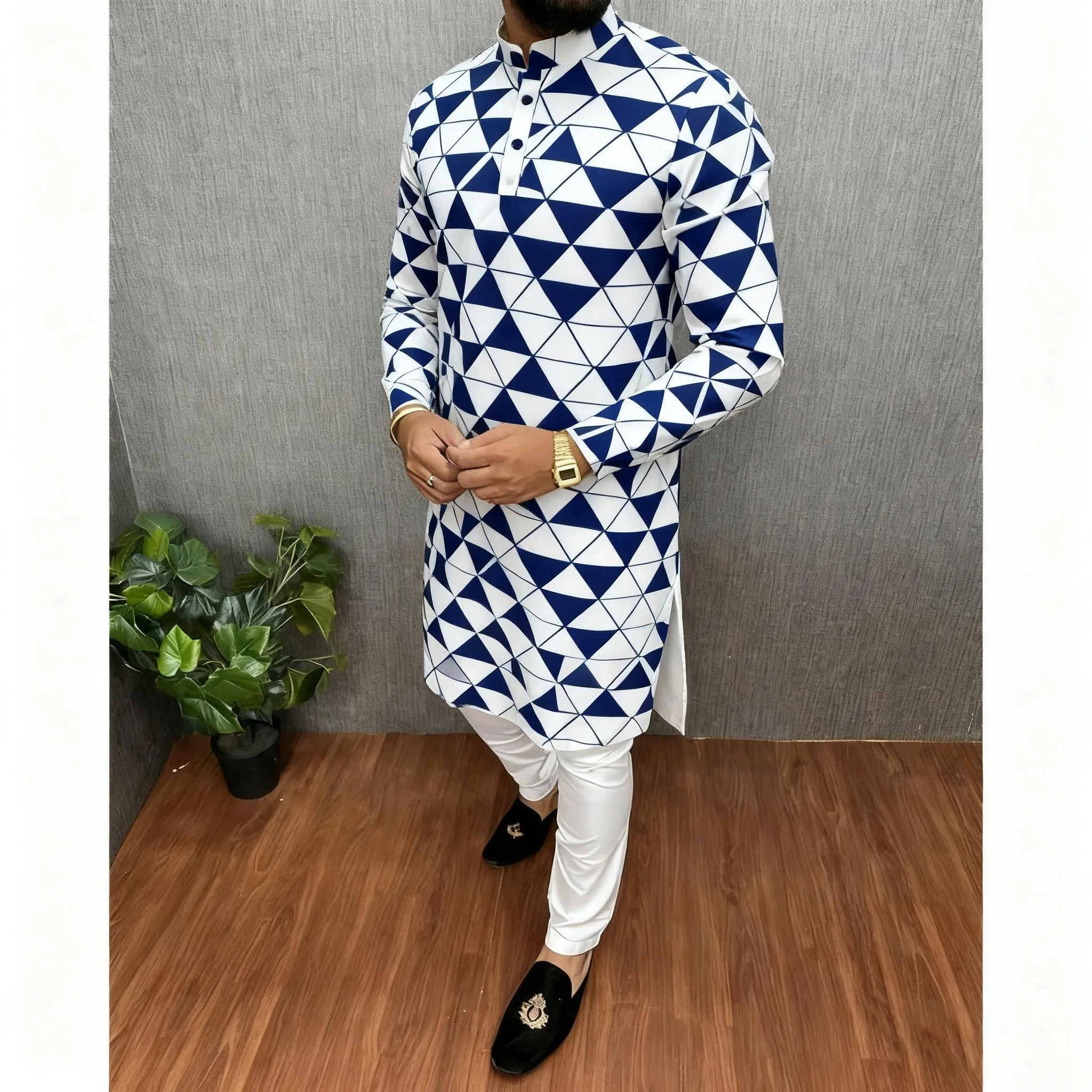 الرجال الرقمية المطبوعة كورتا فاردهة العادية اليوسفي طوق طويل مناسبة الشرق الأوسط Tenue Marocaine أوم الرجال ملابس مسلمة