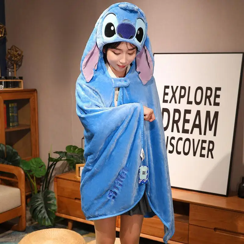 Miniso Lilo & Stitch Stitch Cape Anime Kawaii Girl Blanket Portable Jumpsuit Winter Weighted Blanket Decorate Gift Wholesale