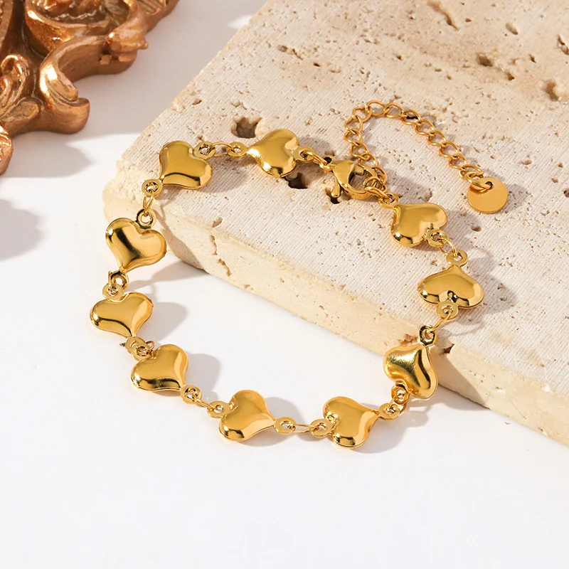 EILIECK 316L Edelstahl Herzförmige Perlenkette Armband-Set Modischer Goldfarbener Wasserdichter Schmuck für Frauen Mädchen Geschenk – Detail 18